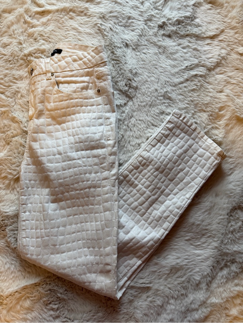 Karen Millen Quilted White High-Rise Jeans